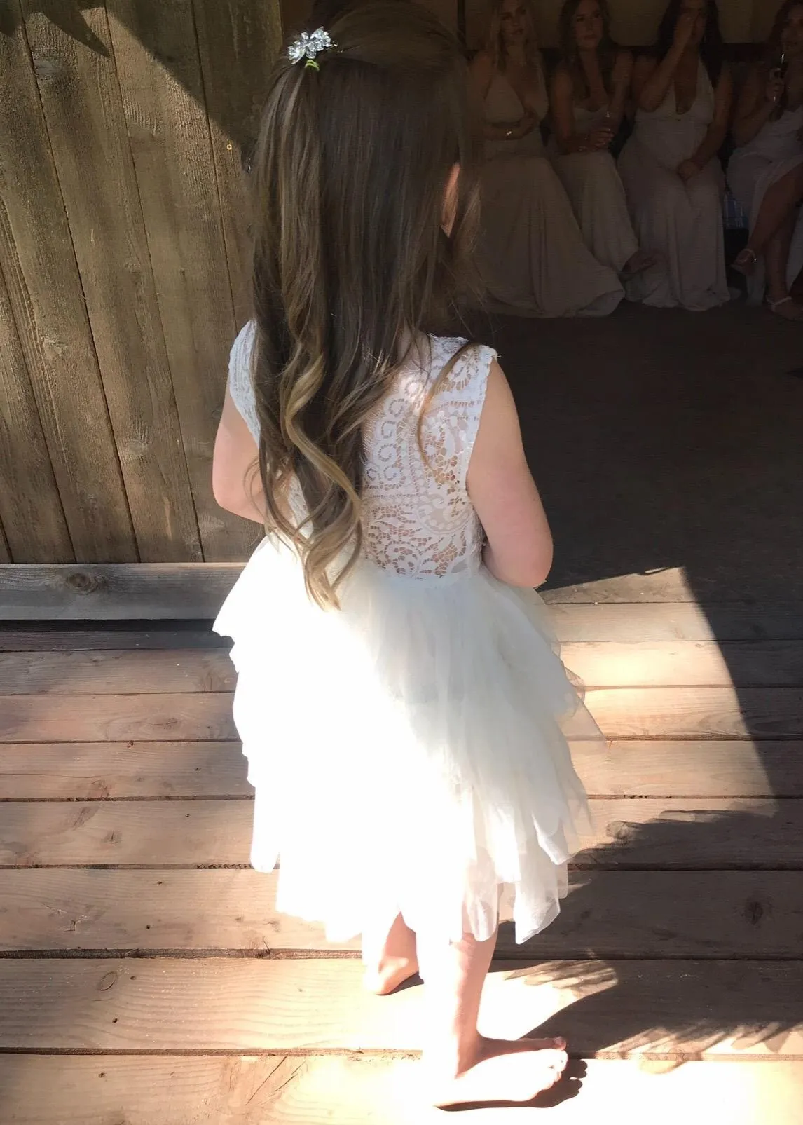 Peony Lace Flower Girl Dress in White (tiered)