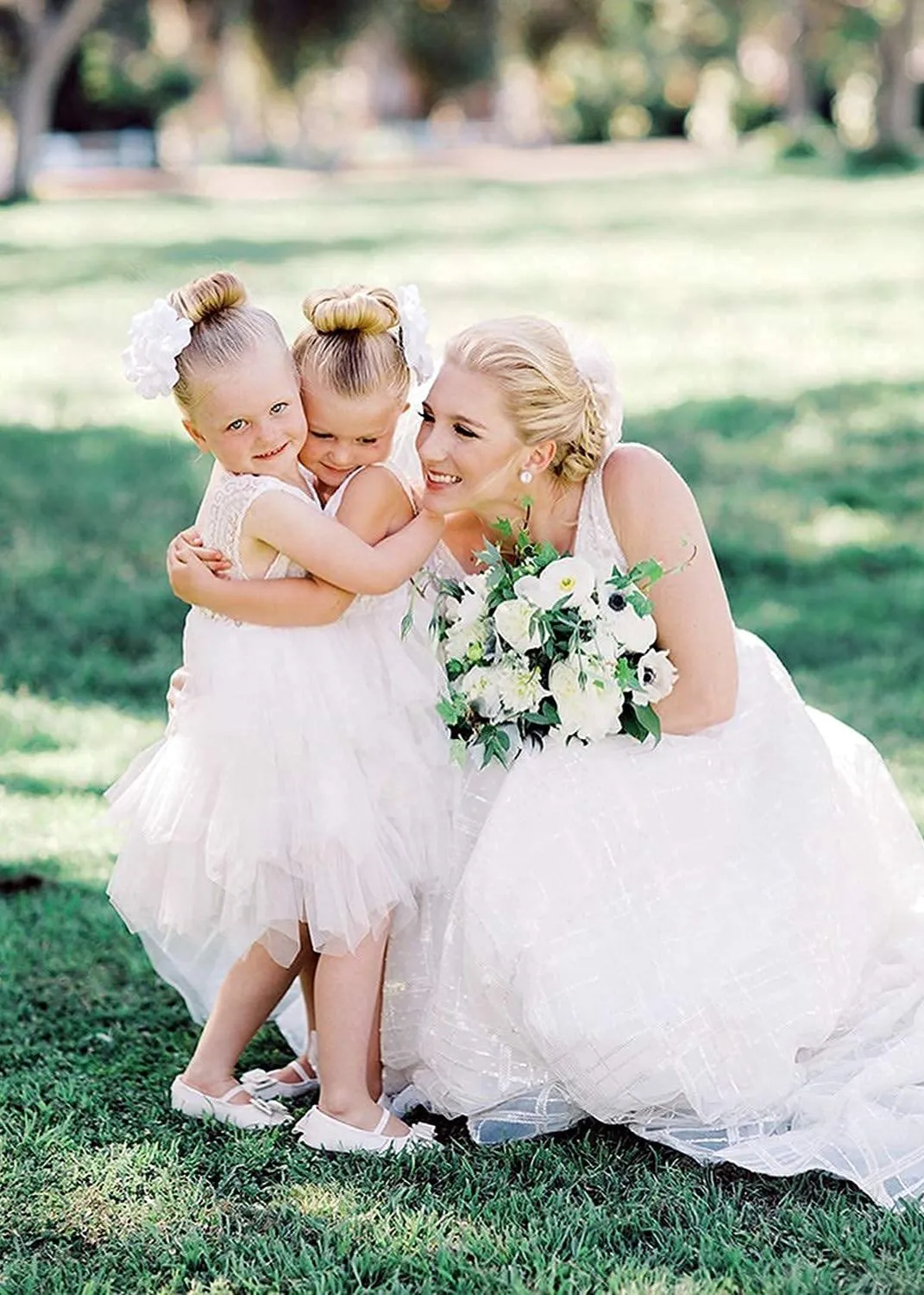 Peony Lace Flower Girl Dress in White (tiered)
