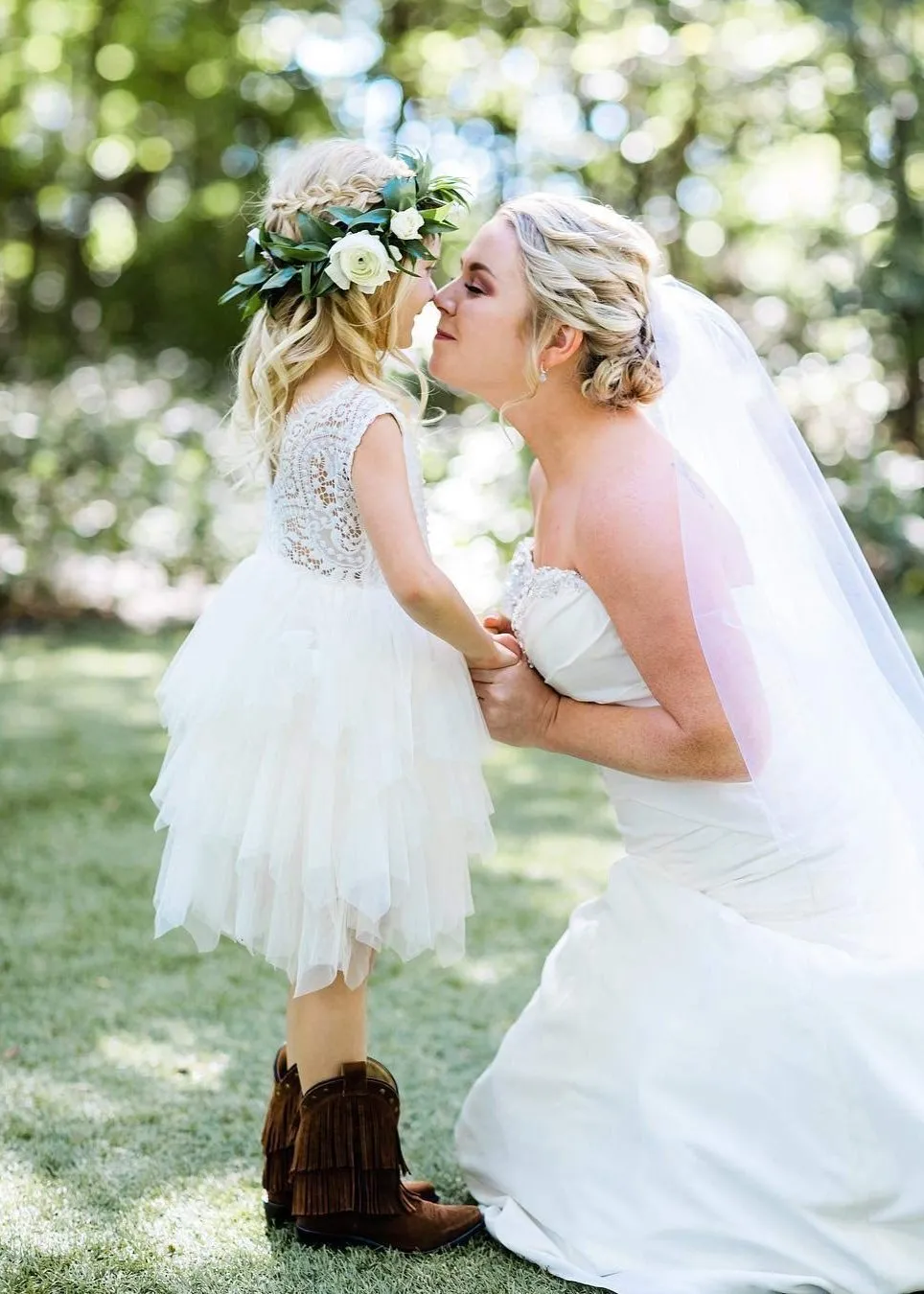 Peony Lace Flower Girl Dress in White (tiered)