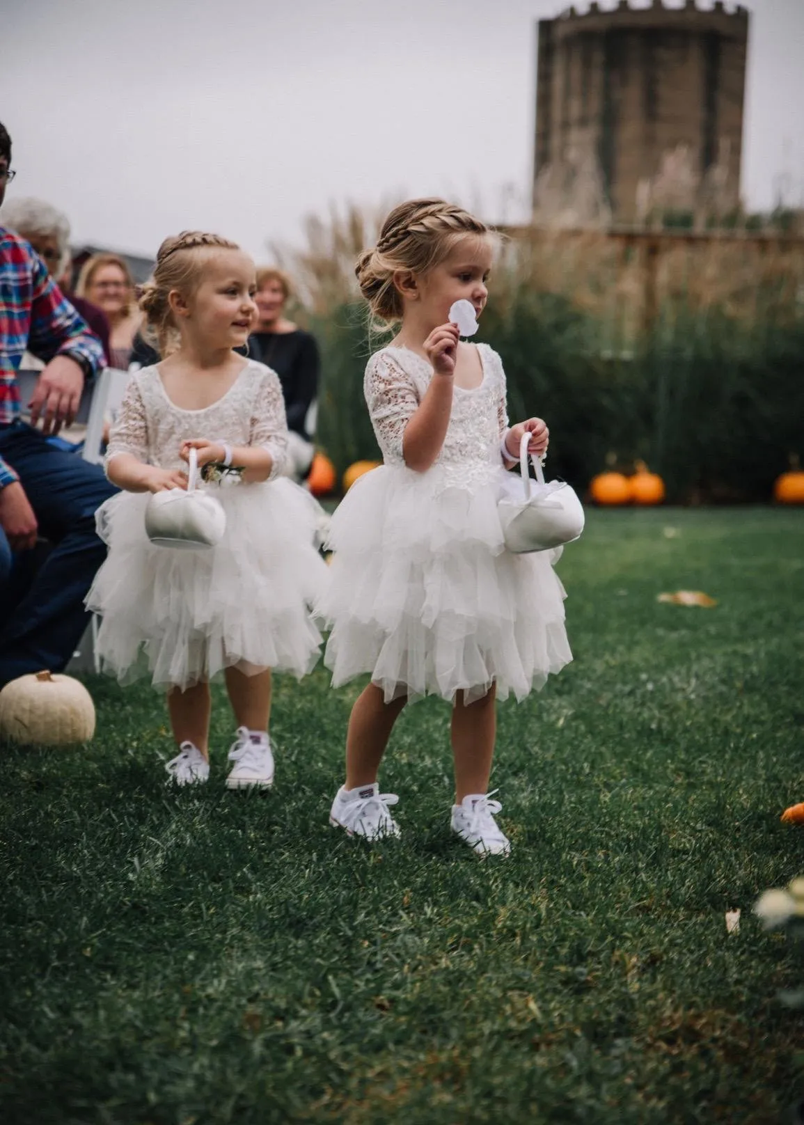 Peony Lace Flower Girl Dress in White (tiered)