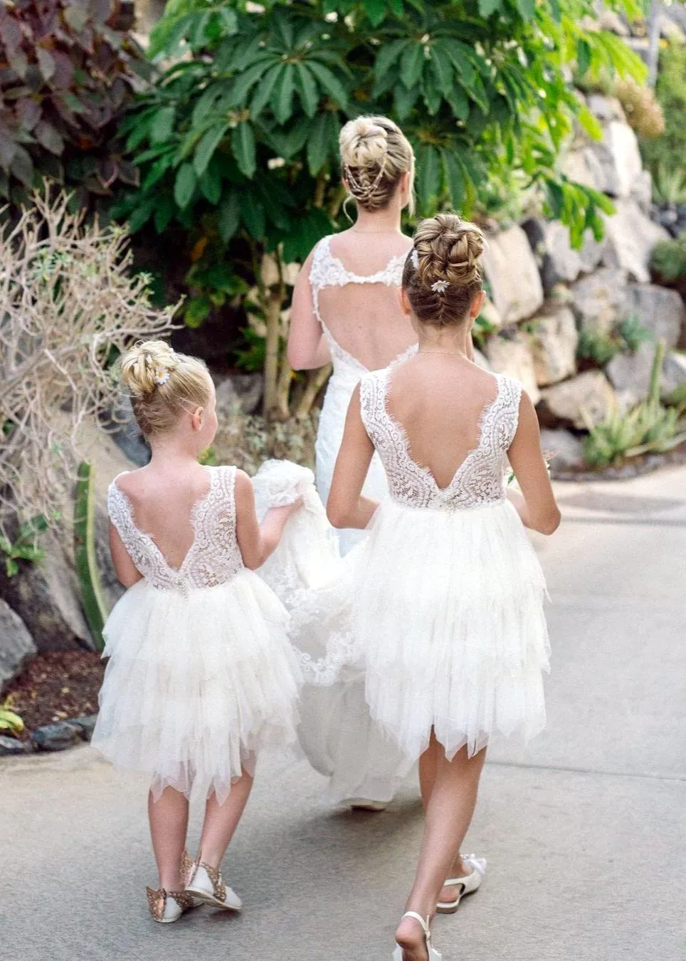 Peony Lace Flower Girl Dress in White (tiered)