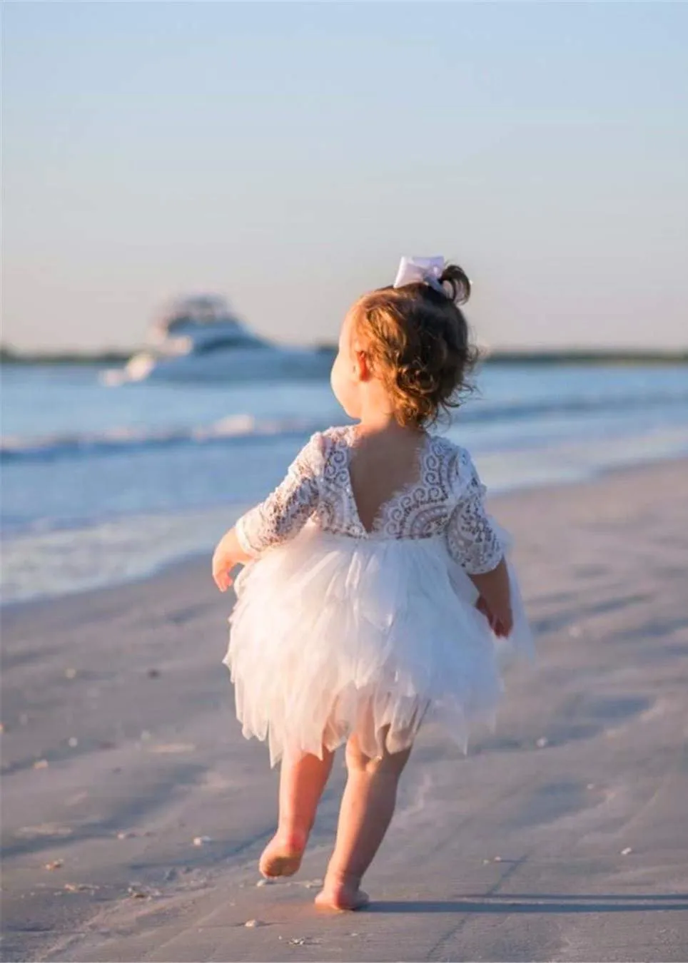 Peony Lace Flower Girl Dress in White (tiered)