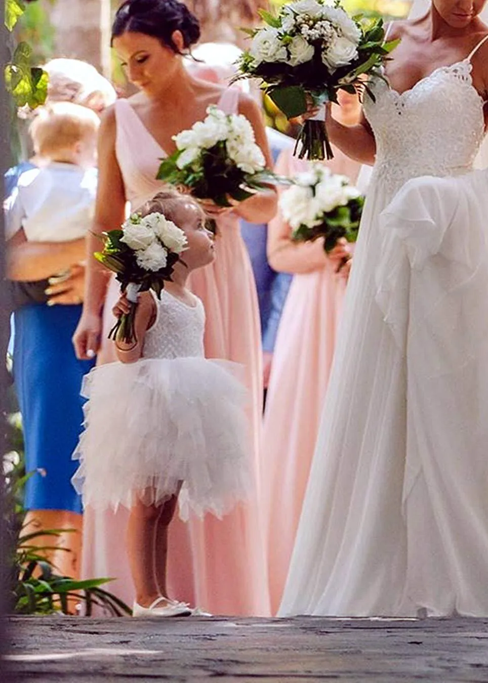 Peony Lace Flower Girl Dress in White (tiered)
