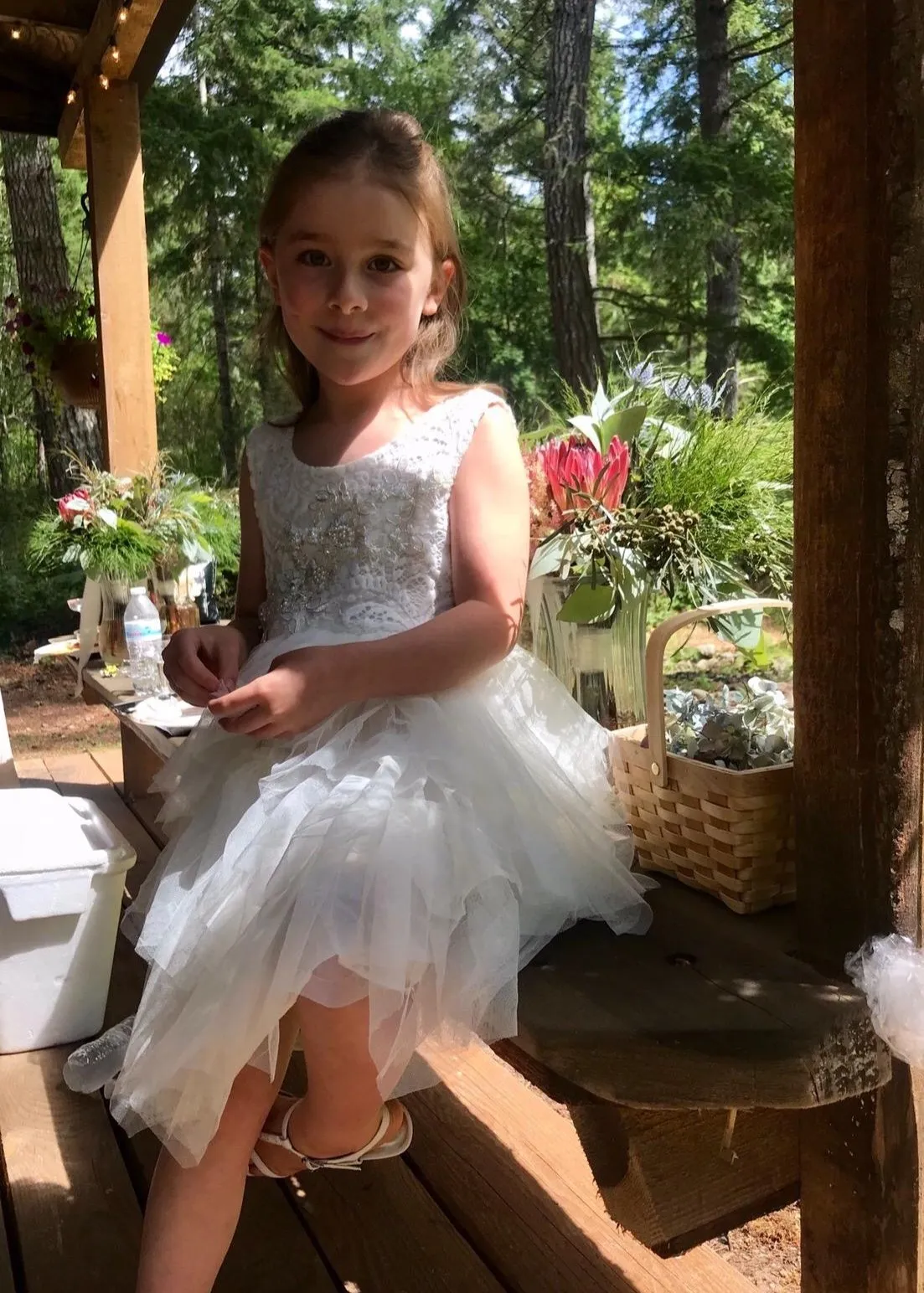 Peony Lace Flower Girl Dress in White (tiered)