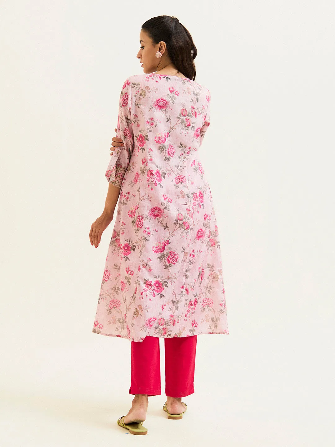 Pink Floral A-line Kurta