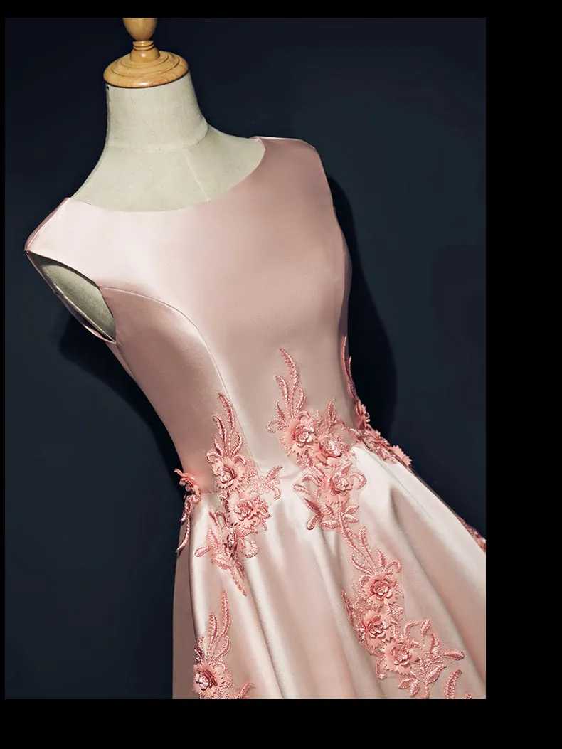 Pink Satin Knee Length Short Homecoming Dress, Pink Prom Dress Graduation Dress