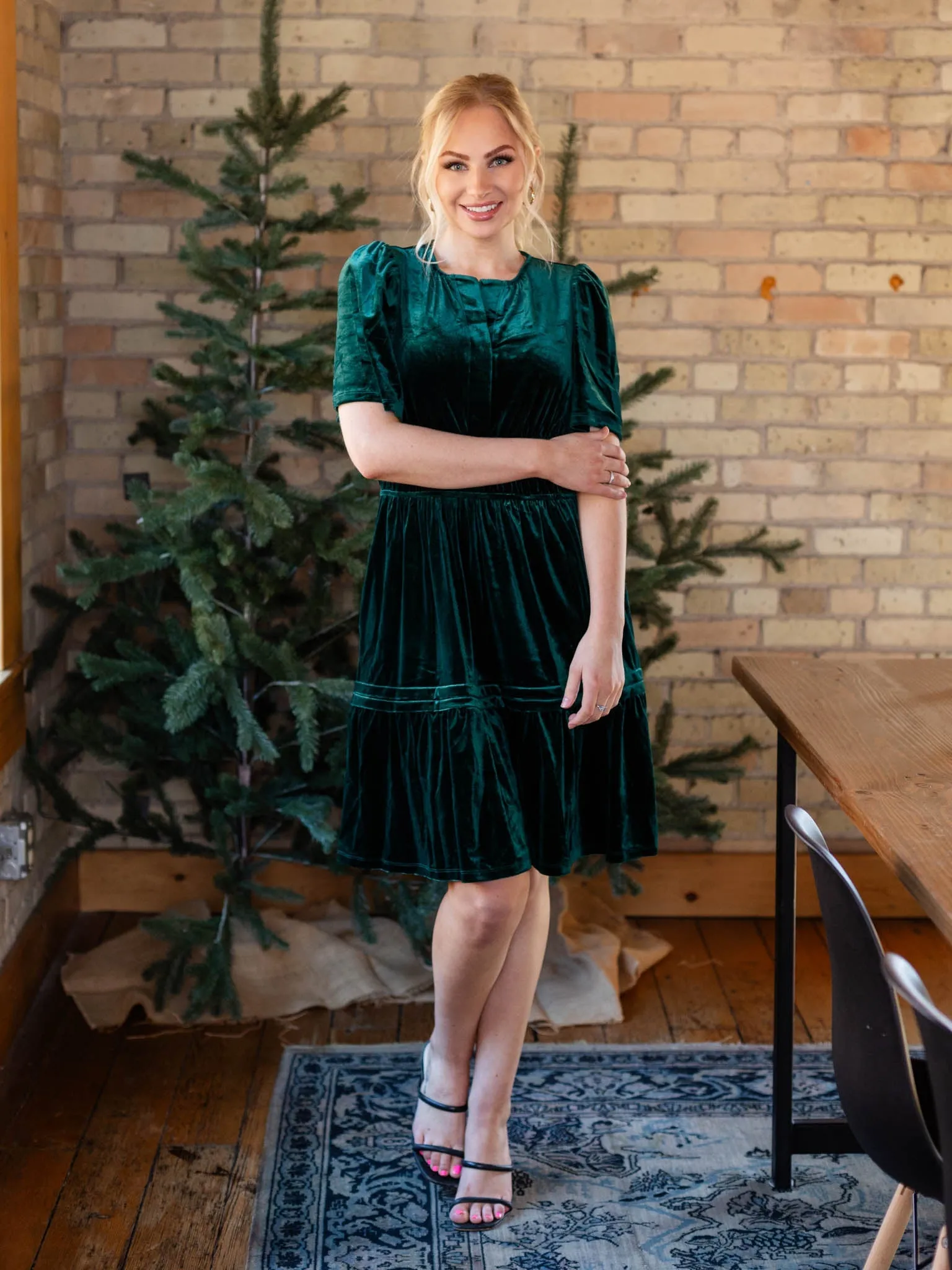 Pintuck Velvet Dress
