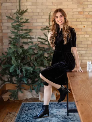 Pintuck Velvet Dress