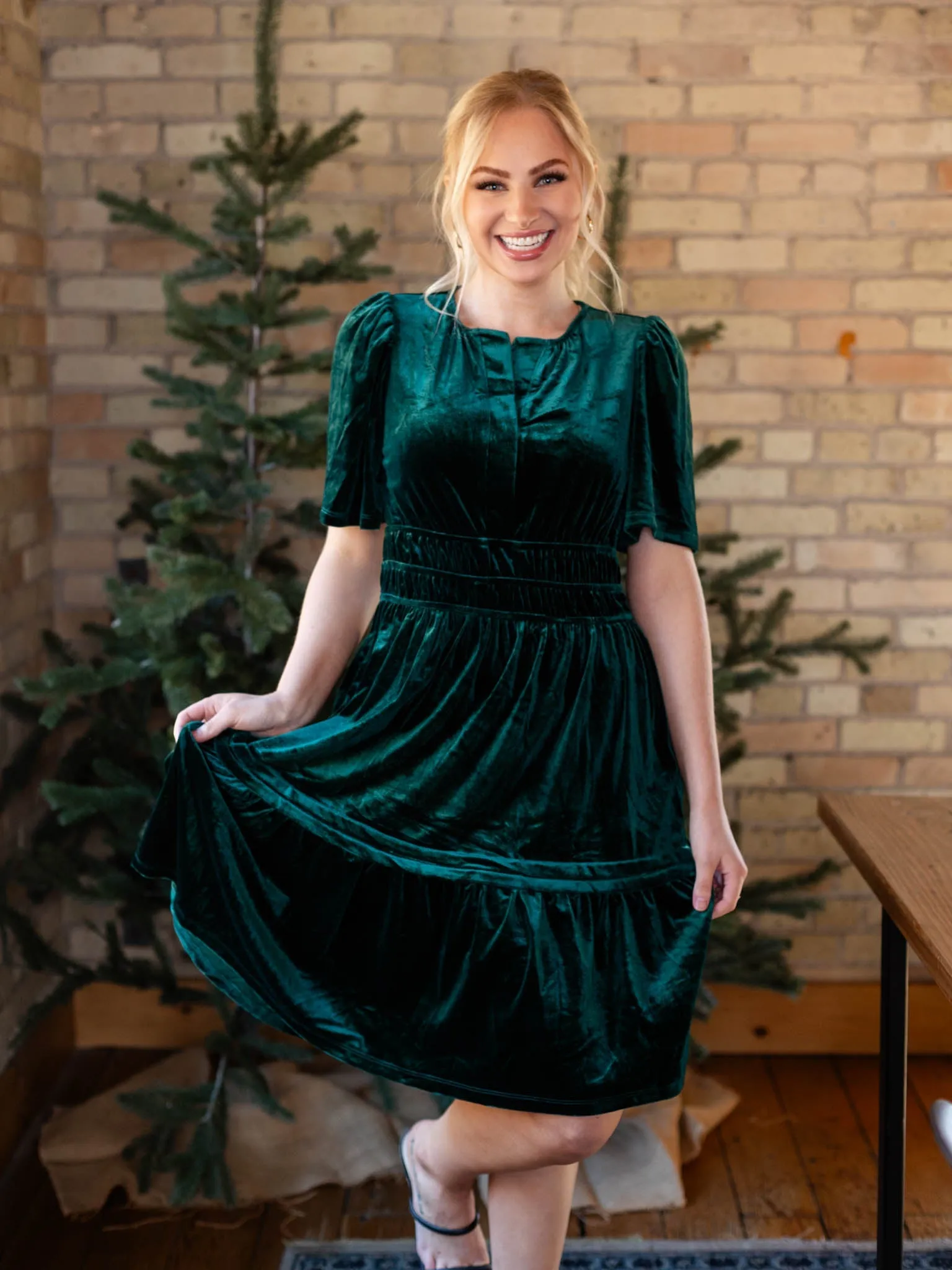 Pintuck Velvet Dress