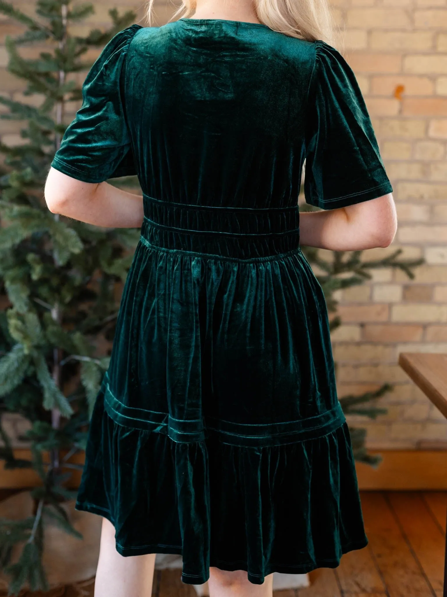 Pintuck Velvet Dress
