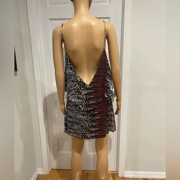 Planet Blue Low Open Back Mini Multicolored Zebra Slip Dress Size 2.