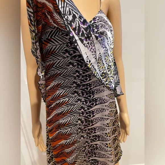 Planet Blue Low Open Back Mini Multicolored Zebra Slip Dress Size 2.