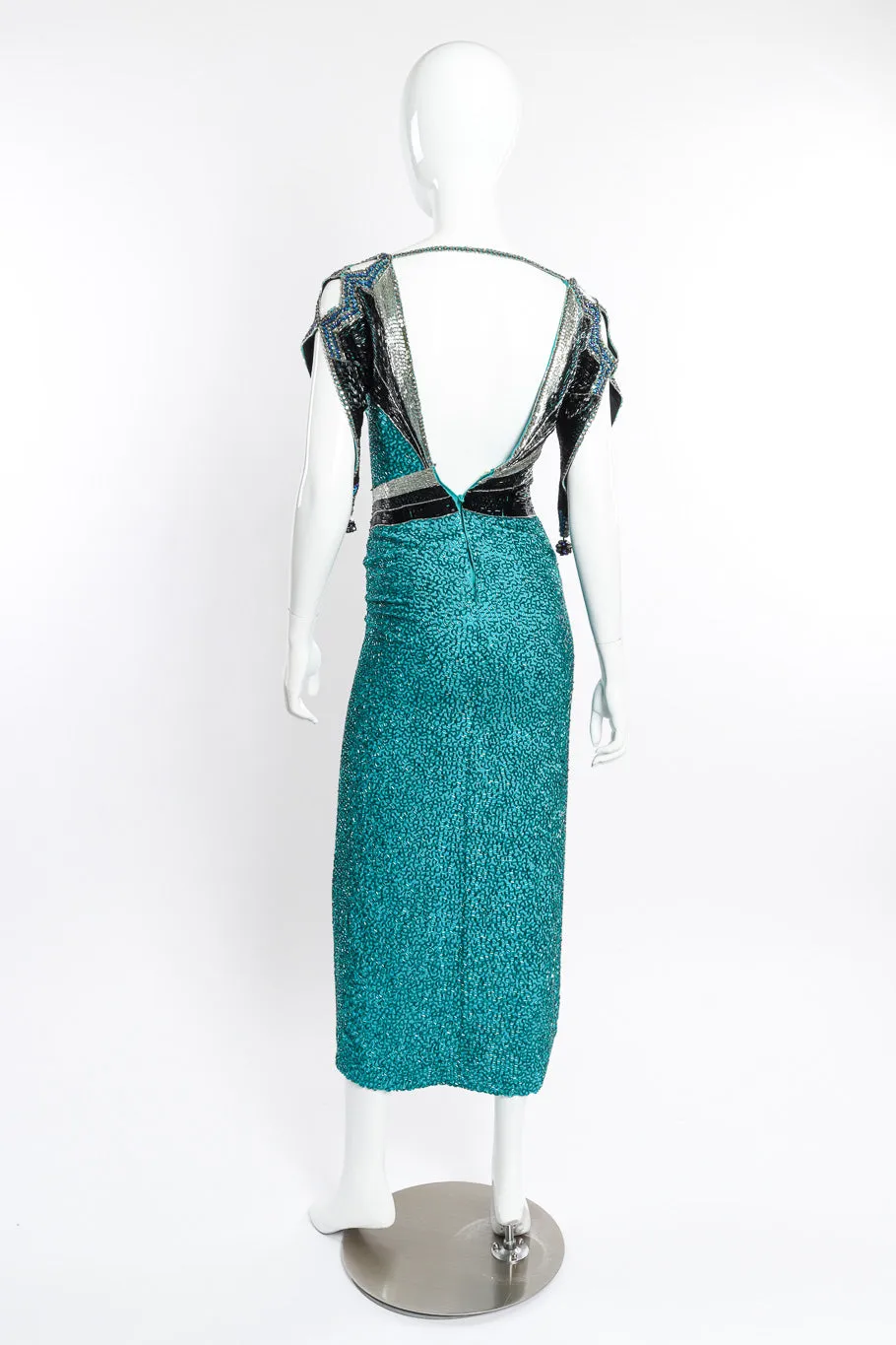Plunge Back Beaded Deco Dress