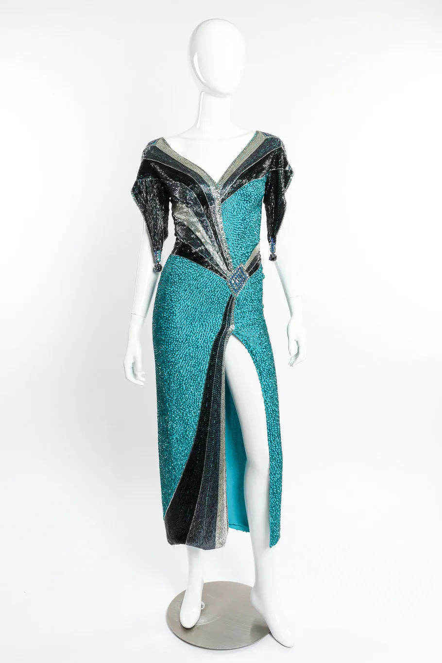 Plunge Back Beaded Deco Dress