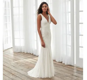 Plunging V-Neck Gown In Ivory