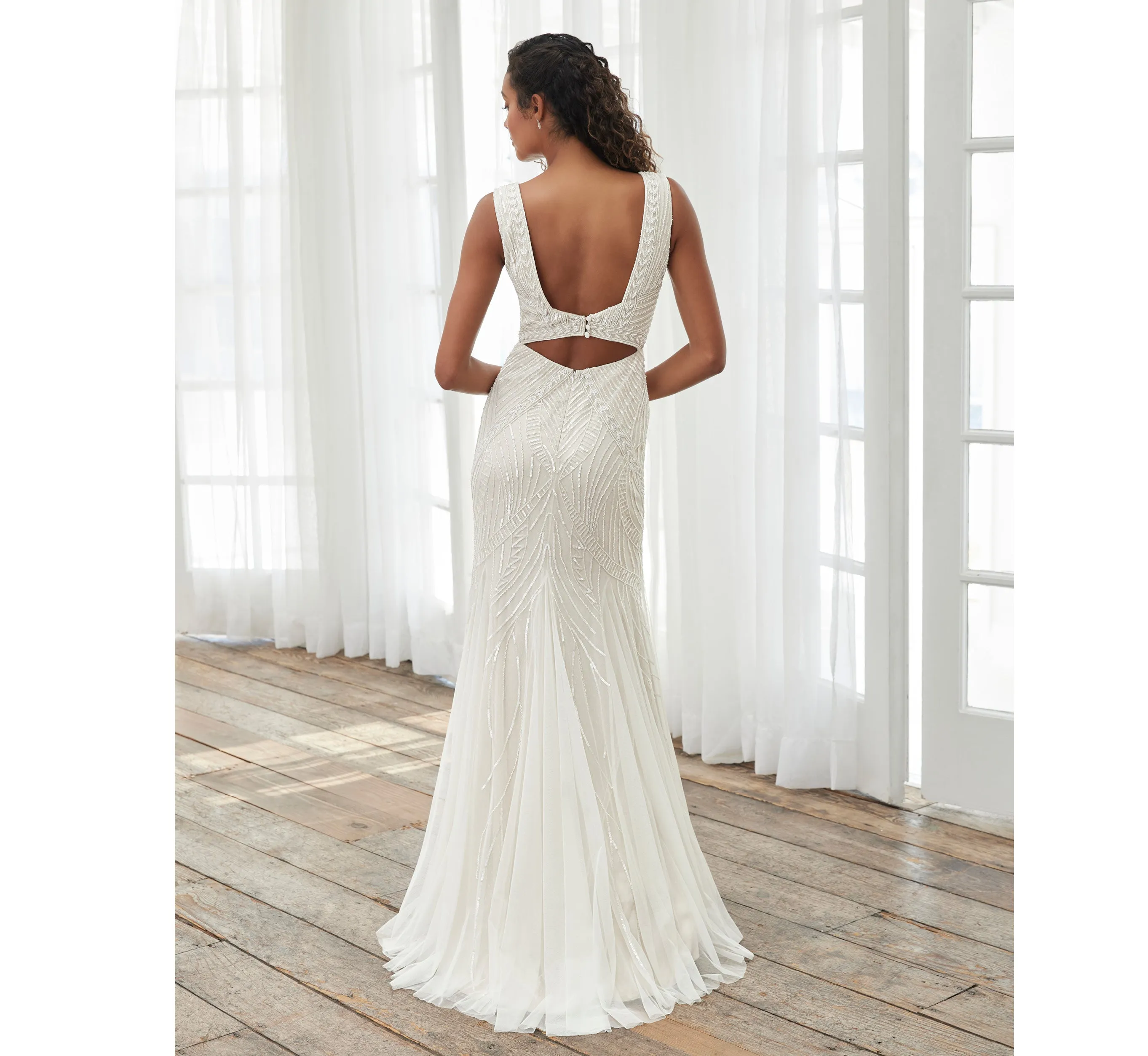 Plunging V-Neck Gown In Ivory