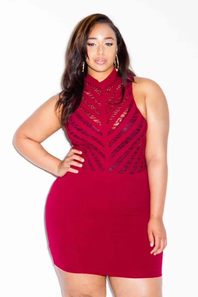 Plus Size Mini Dress with Sexy Lace Bib
