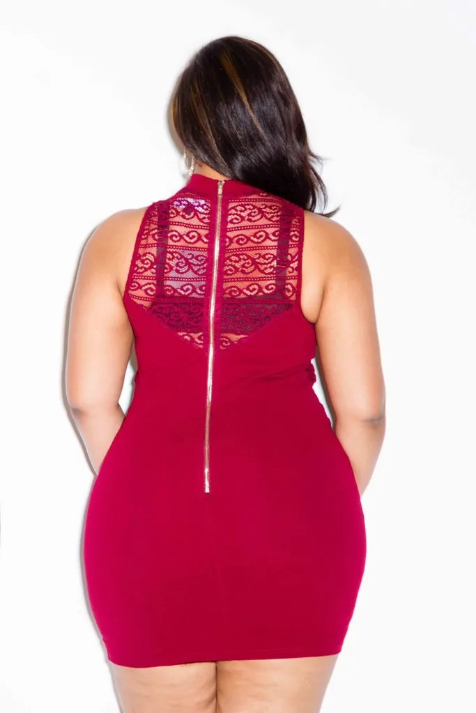 Plus Size Mini Dress with Sexy Lace Bib