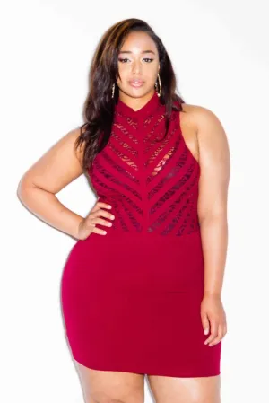 Plus Size Mini Dress with Sexy Lace Bib