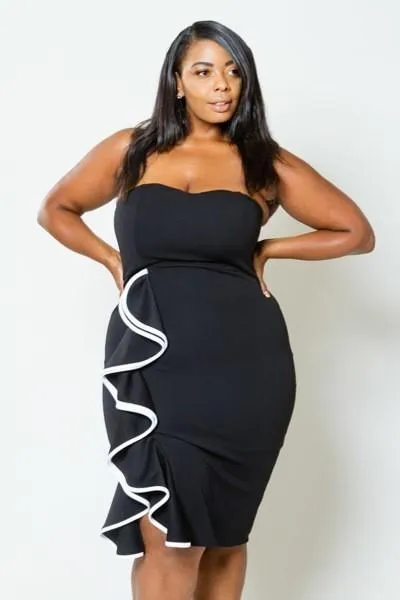 Plus Size Pretty Ruffle Side Strapless Dress [SALE]