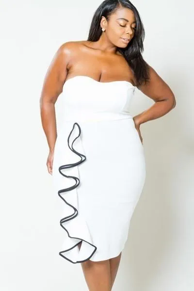 Plus Size Pretty Ruffle Side Strapless Dress [SALE]