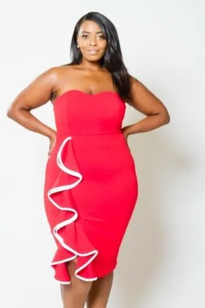 Plus Size Pretty Ruffle Side Strapless Dress [SALE]