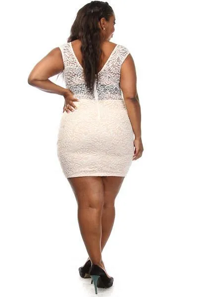 Plus Size Sexy Laced Cap Sleeve Mini Dress