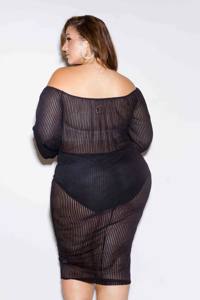 Plus Size Sexy Off Shoulder See Through Mesh Dress