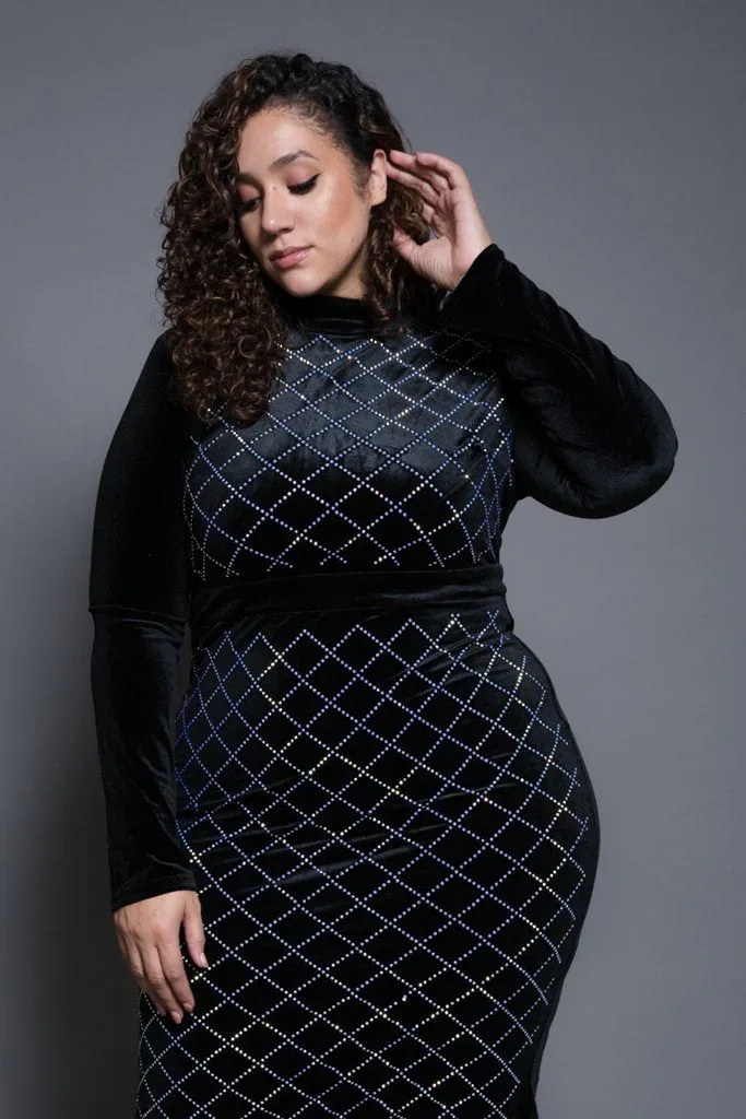 Plus Size Velvet Sequin Dress