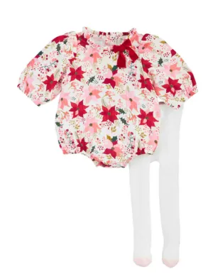 Poinsettia Bubble and Tights Set