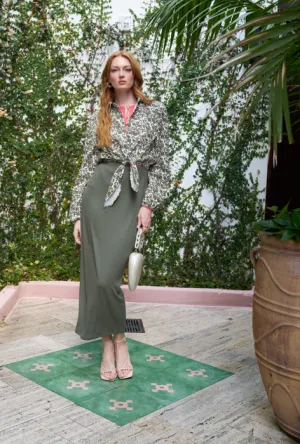 Point Georgette Crew A-Line Dress in Palm Leaves