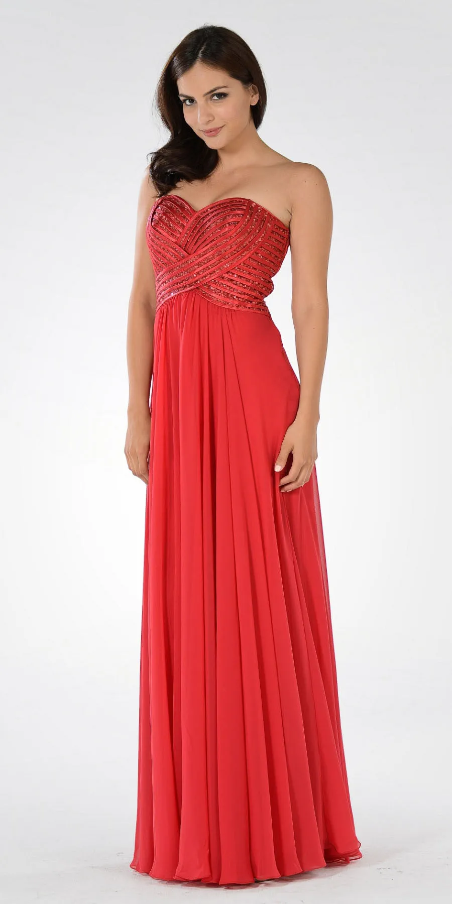 Poly USA 7714 Sweetheart Neck Sequined Bodice Long Dress