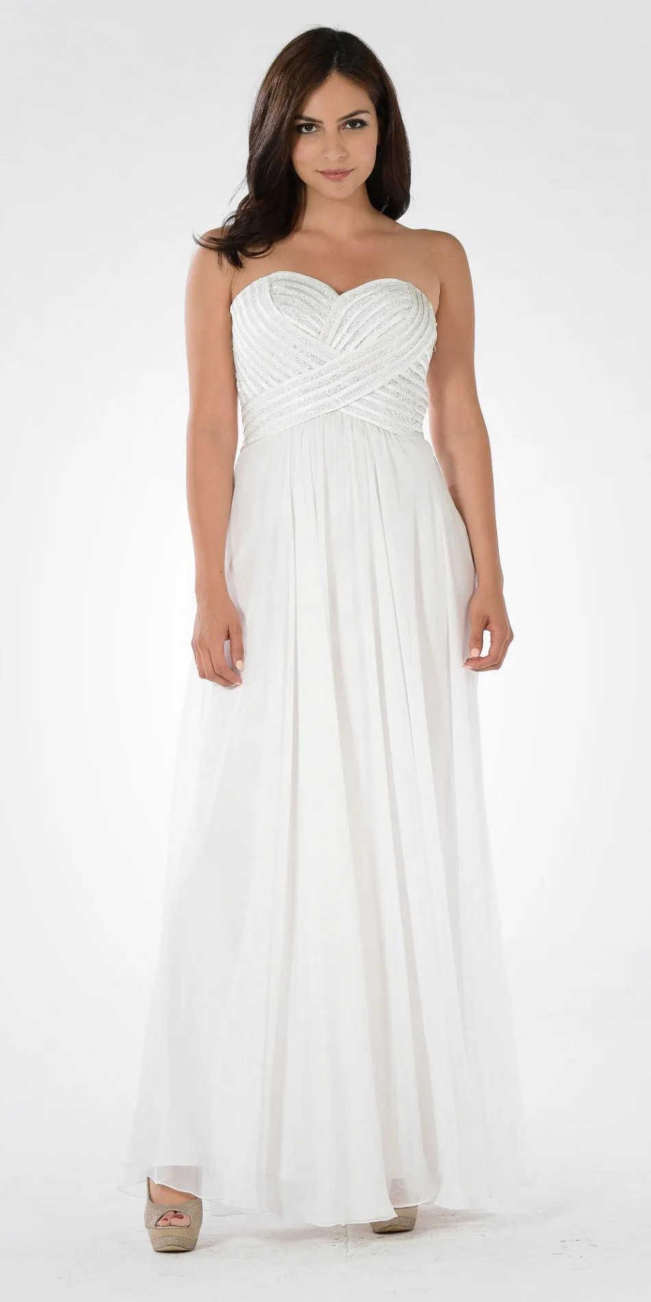 Poly USA 7714 Sweetheart Neck Sequined Bodice Long Dress