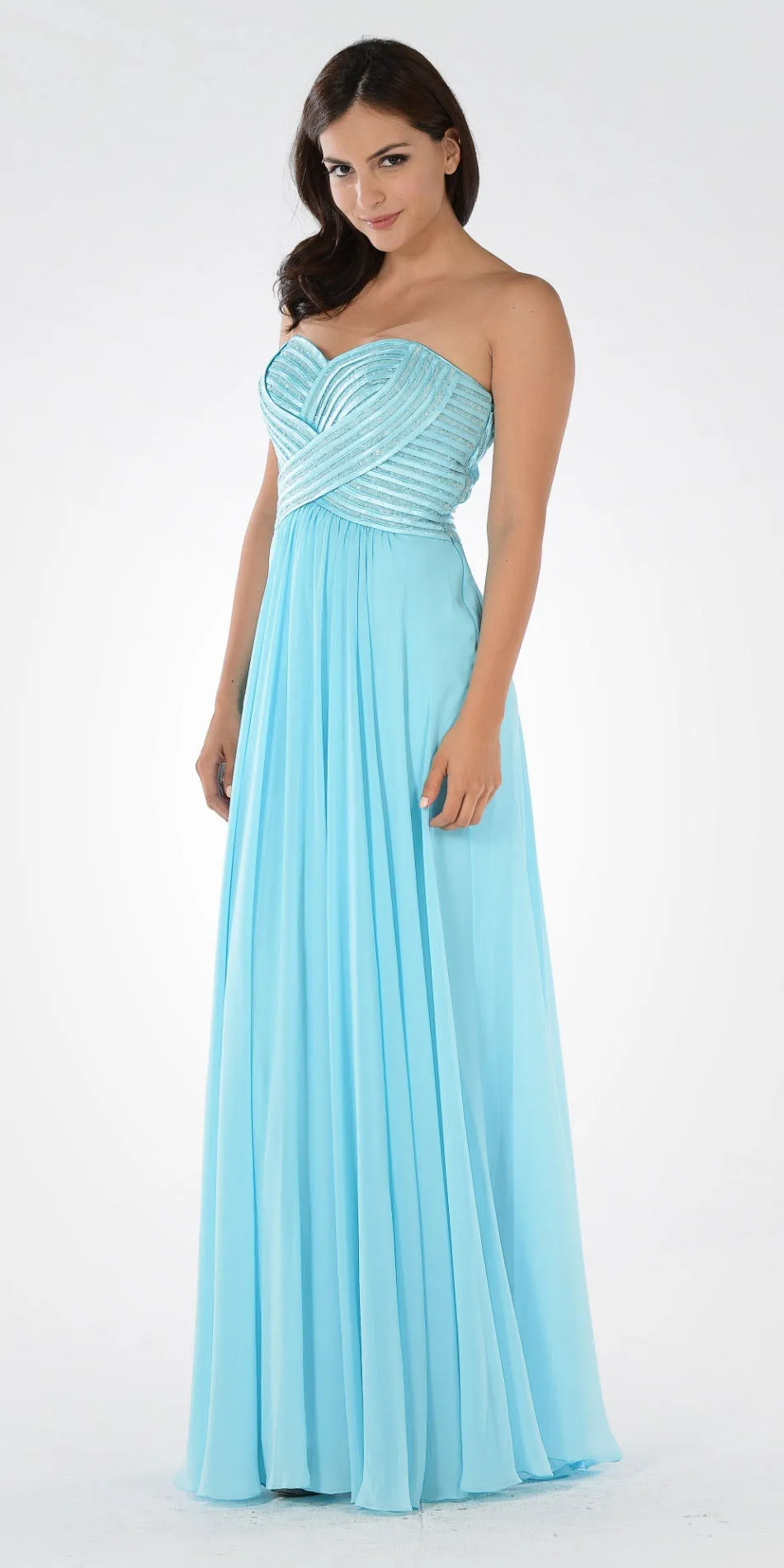 Poly USA 7714 Sweetheart Neck Sequined Bodice Long Dress
