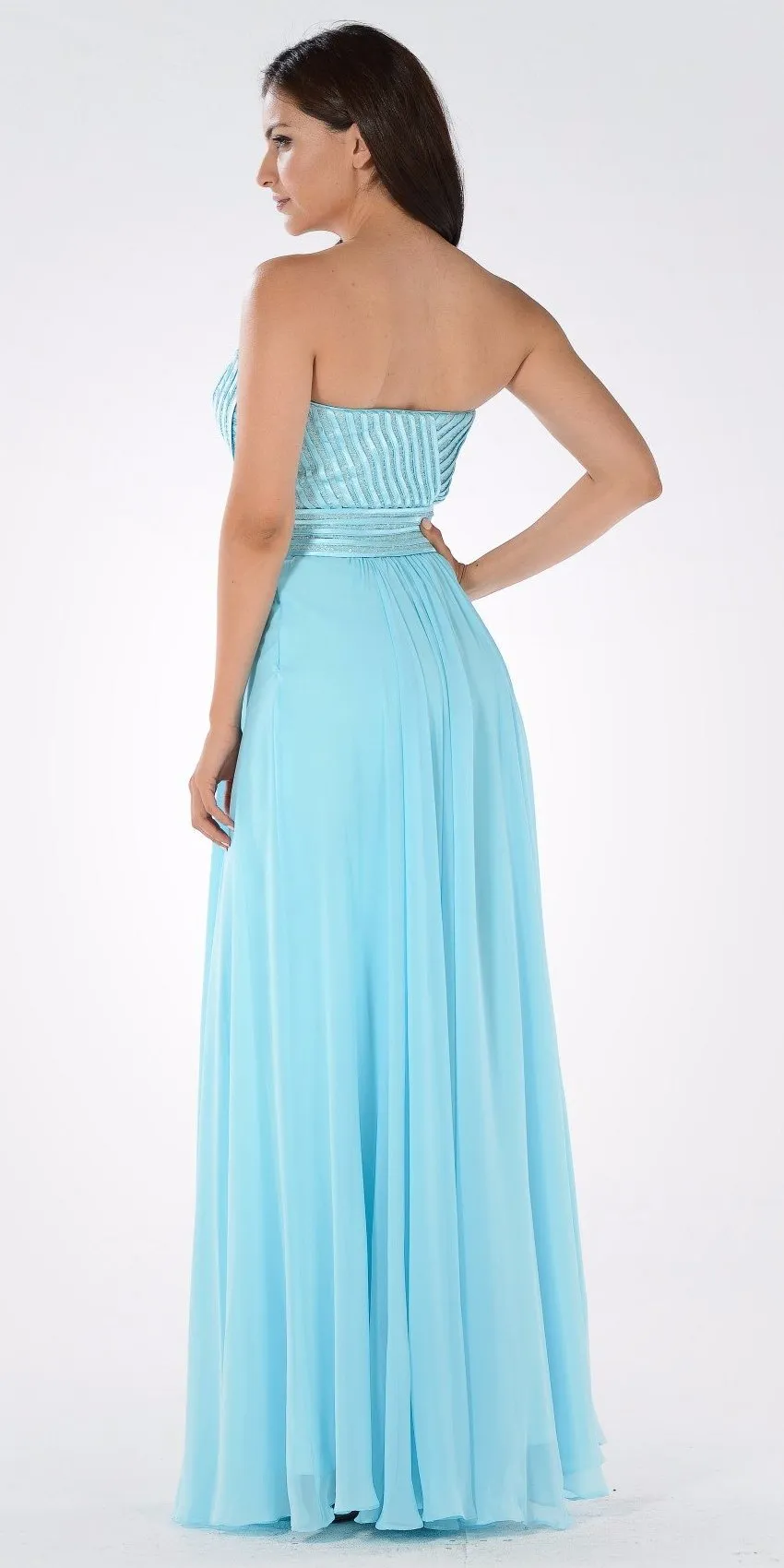 Poly USA 7714 Sweetheart Neck Sequined Bodice Long Dress