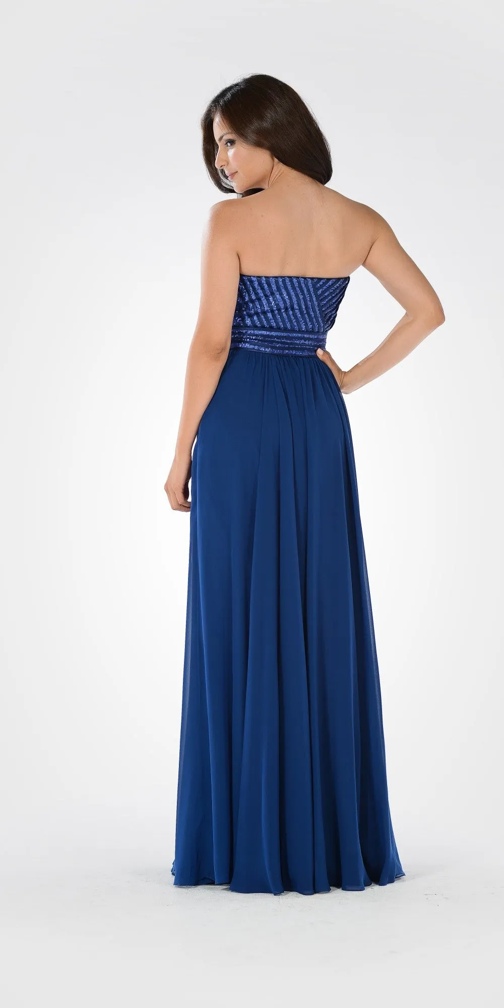 Poly USA 7714 Sweetheart Neck Sequined Bodice Long Dress