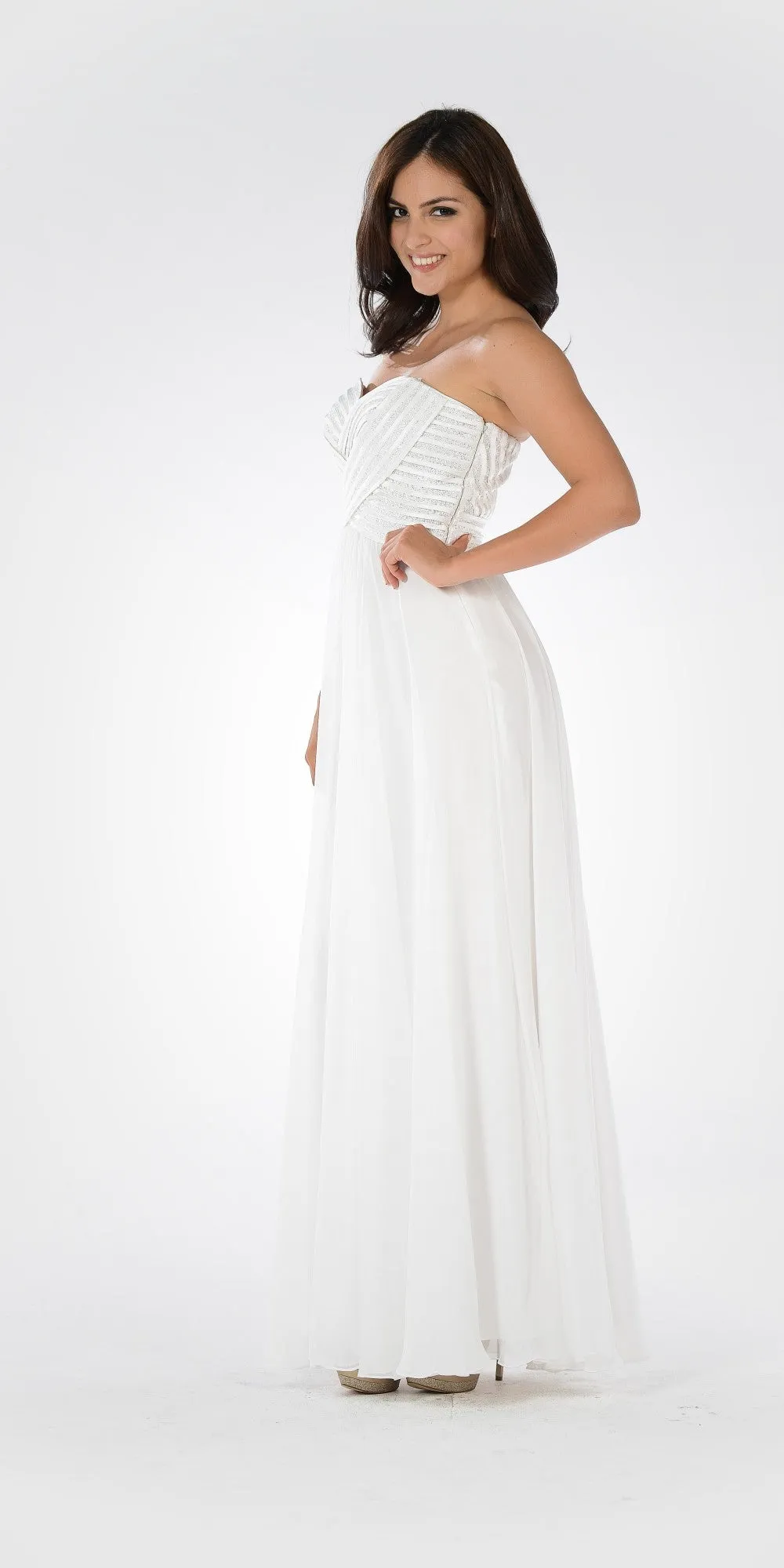 Poly USA 7714 Sweetheart Neck Sequined Bodice Long Dress