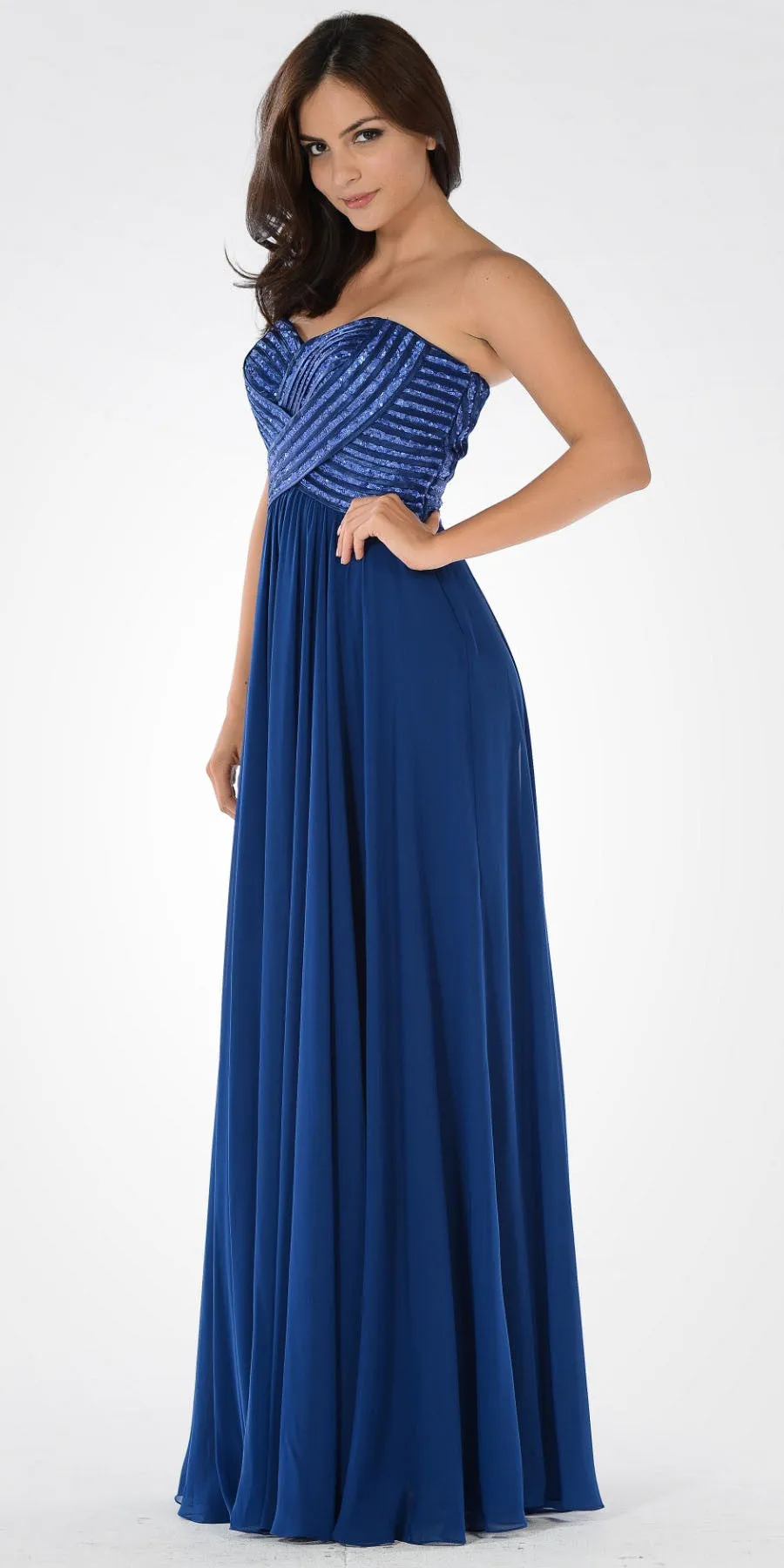 Poly USA 7714 Sweetheart Neck Sequined Bodice Long Dress