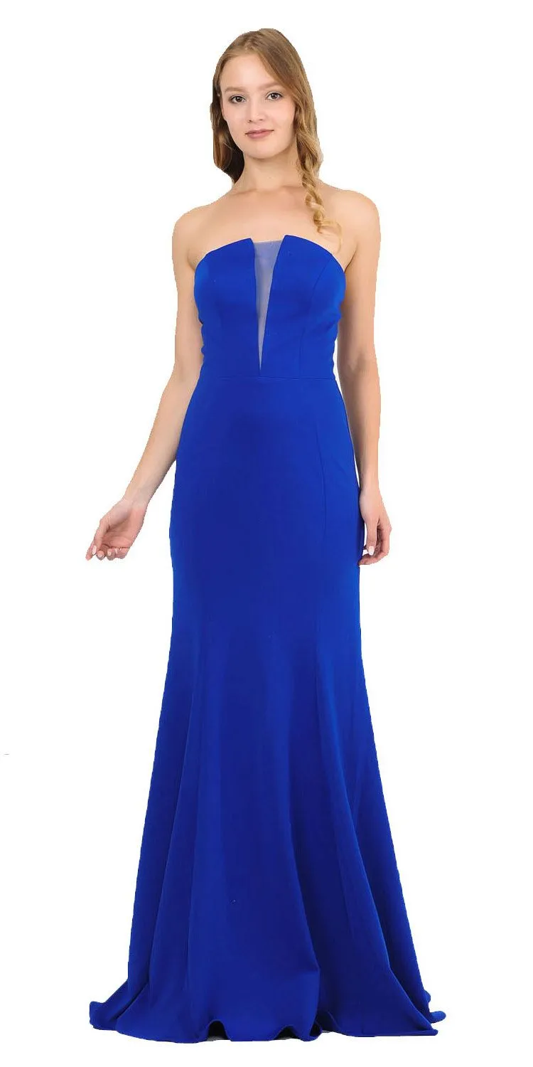Poly USA 8488 Strapless Long Dress with Sheer Cut-Out