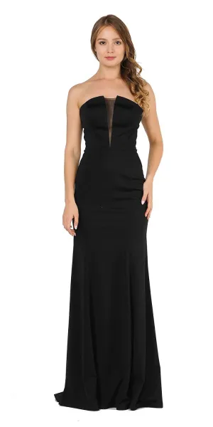 Poly USA 8488 Strapless Long Dress with Sheer Cut-Out