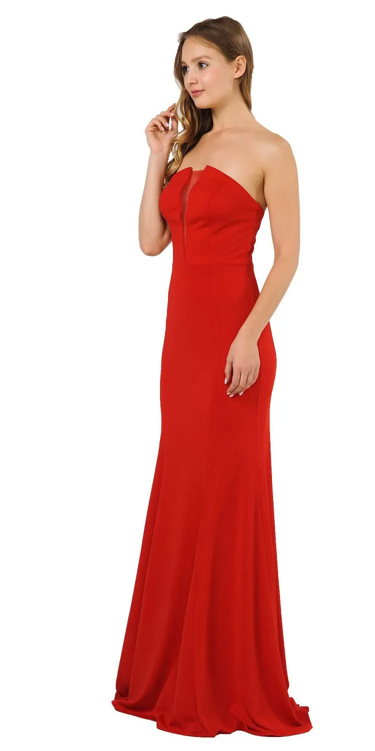Poly USA 8488 Strapless Long Dress with Sheer Cut-Out
