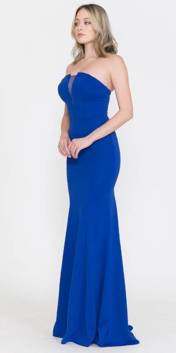 Poly USA 8488 Strapless Long Dress with Sheer Cut-Out