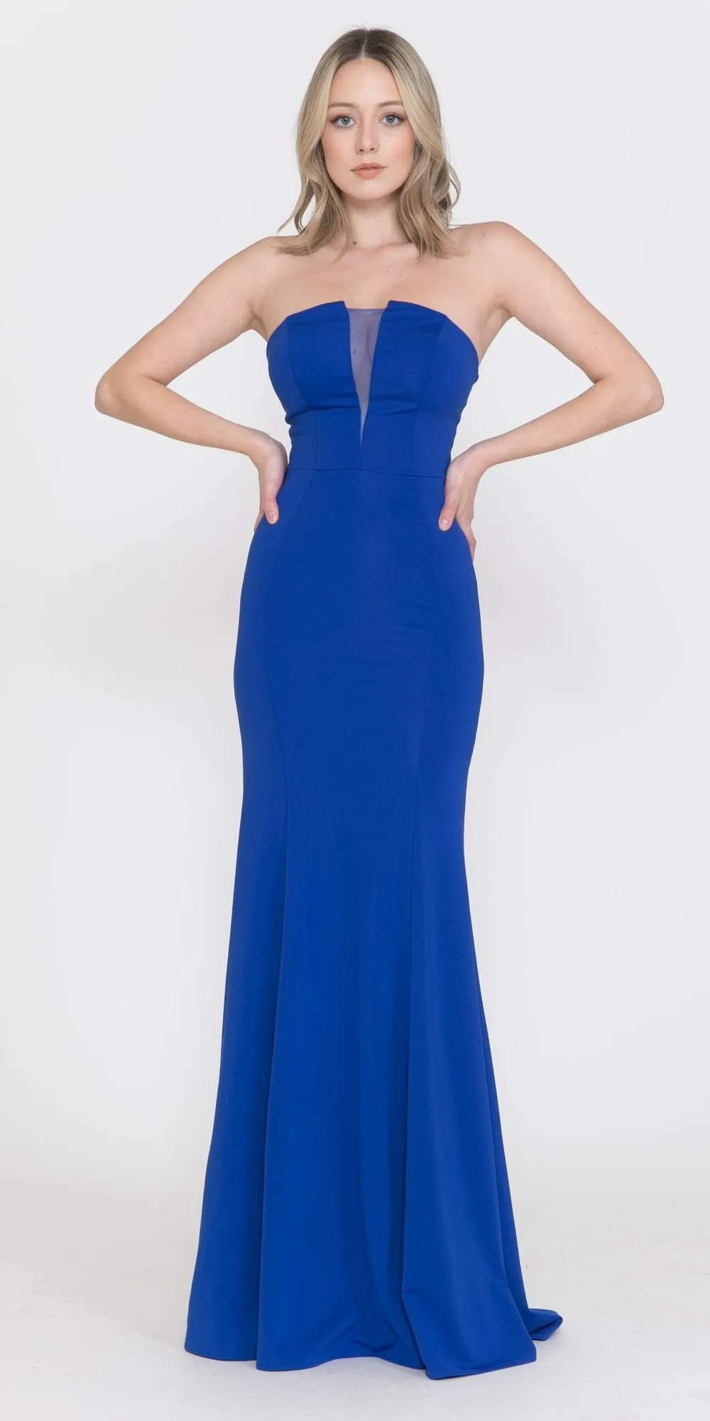 Poly USA 8488 Strapless Long Dress with Sheer Cut-Out
