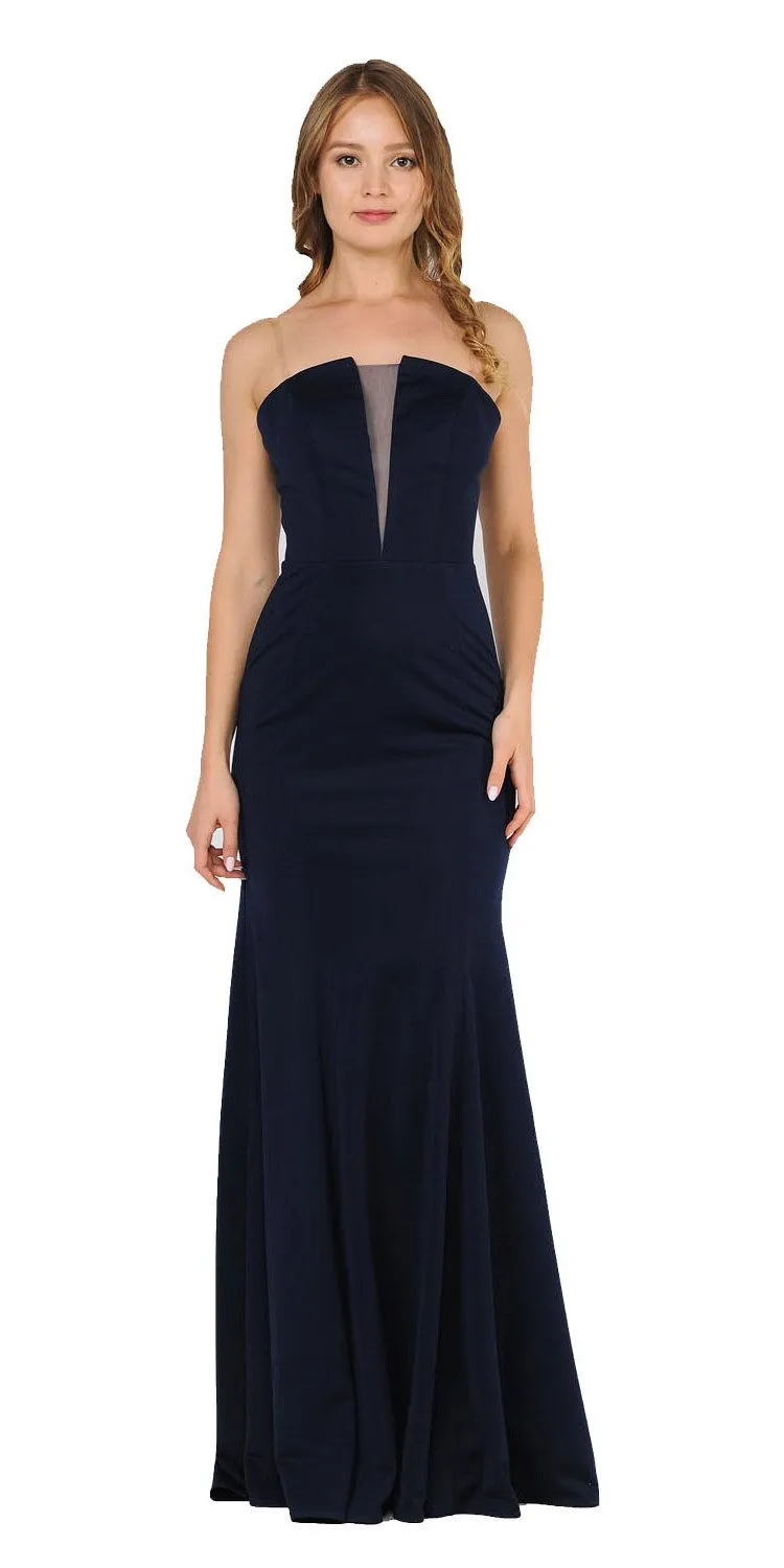 Poly USA 8488 Strapless Long Dress with Sheer Cut-Out