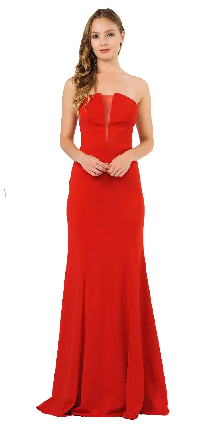 Poly USA 8488 Strapless Long Dress with Sheer Cut-Out