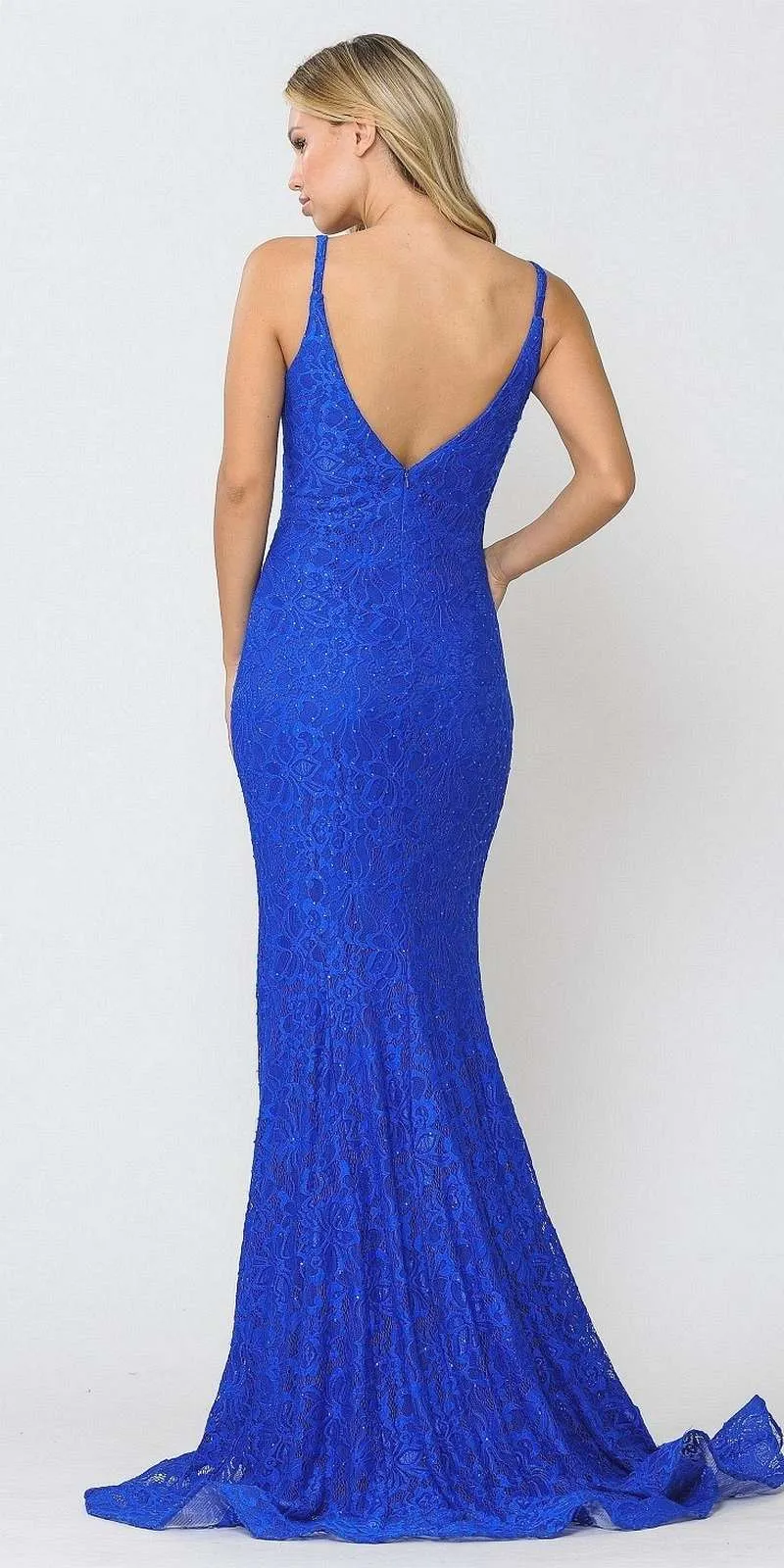 Poly USA 8590 Beaded Lace Mermaid Style Long Dress