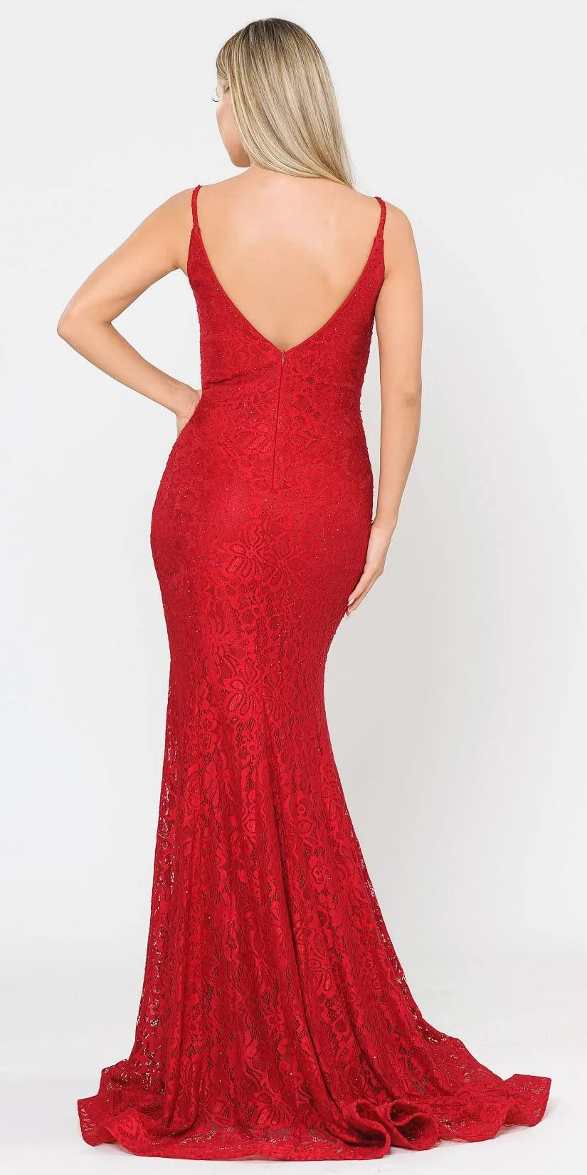Poly USA 8590 Beaded Lace Mermaid Style Long Dress