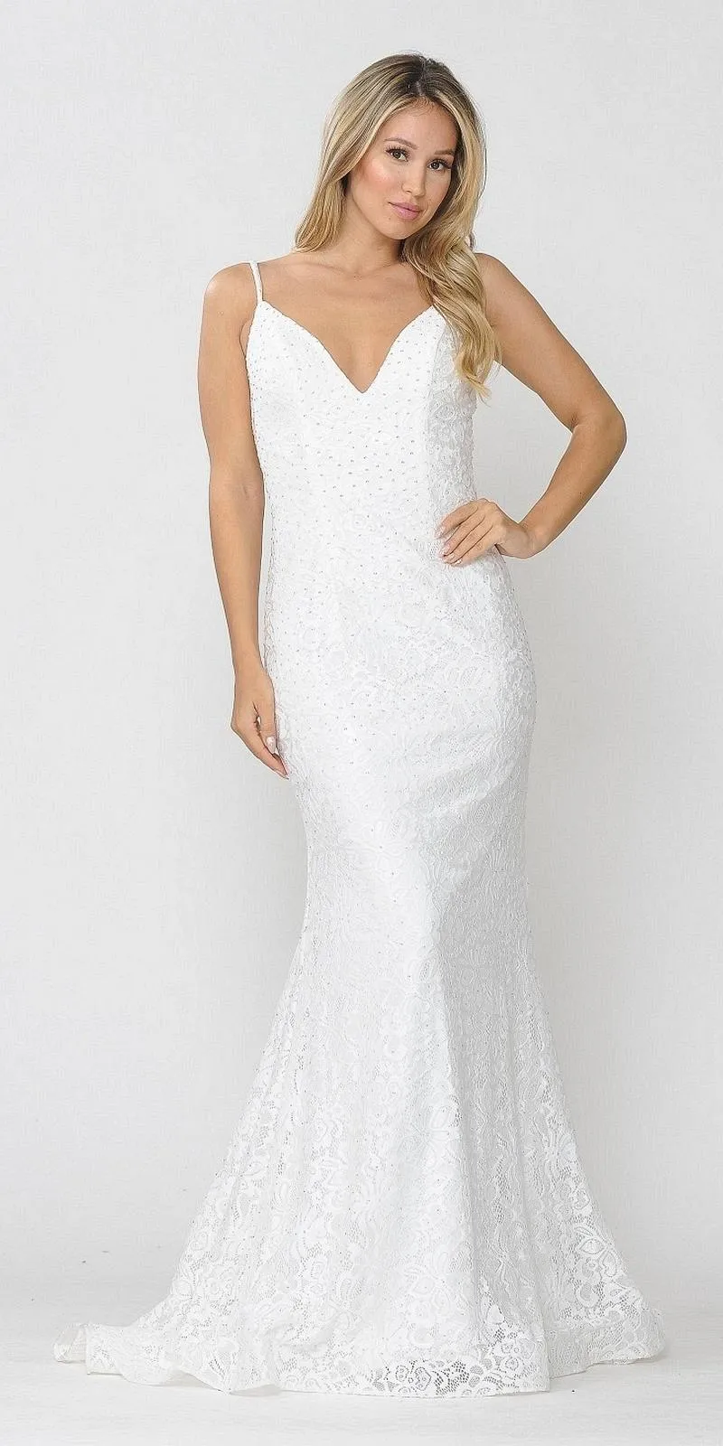 Poly USA 8590 Beaded Lace Mermaid Style Long Dress