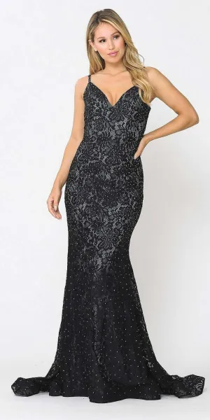 Poly USA 8590 Beaded Lace Mermaid Style Long Dress