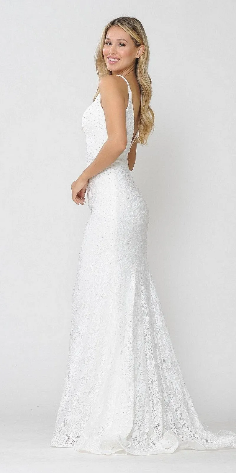 Poly USA 8590 Beaded Lace Mermaid Style Long Dress
